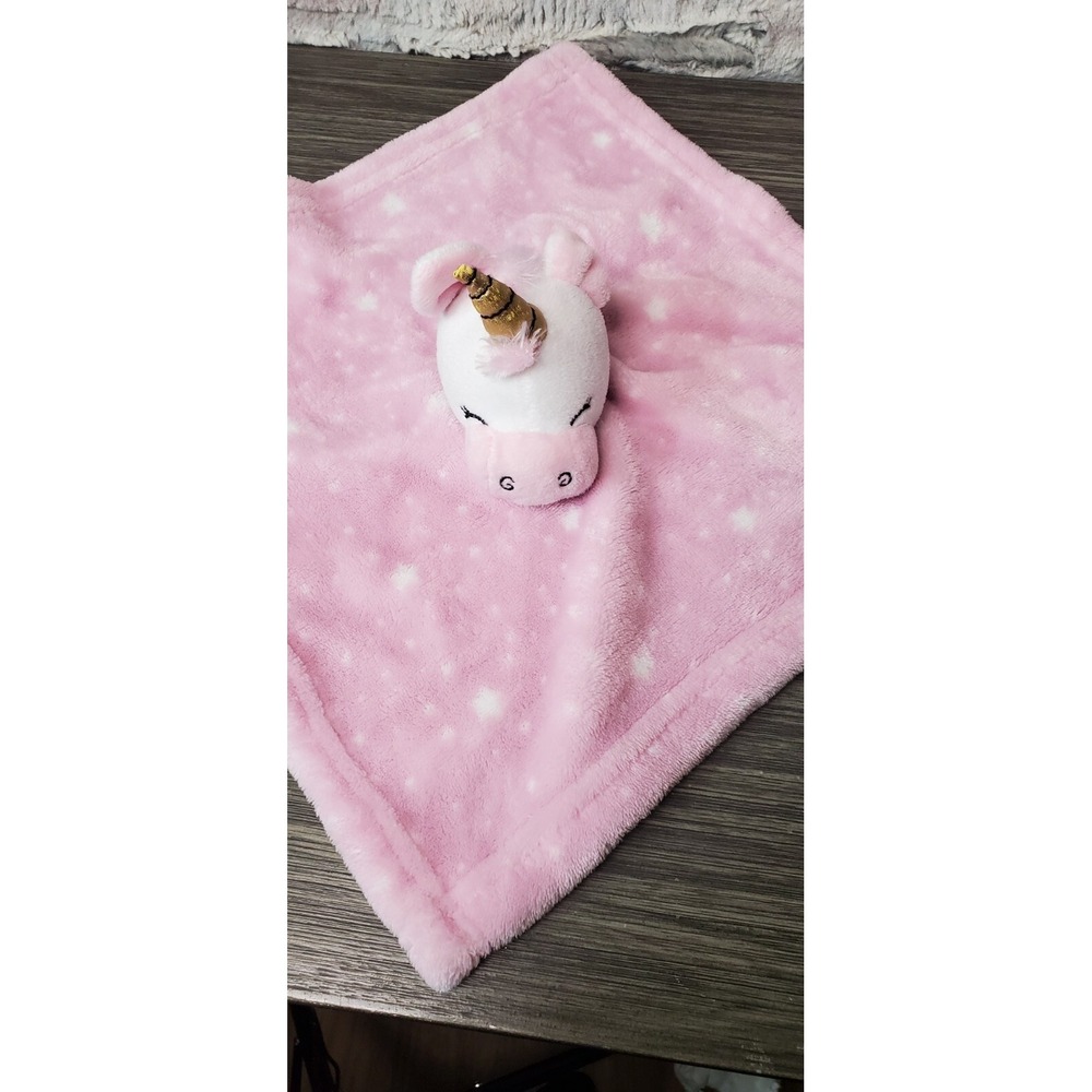 HB 14×14" PINK polka dot Lovey Lovie UNICORN Gold Horn Soft Minky Fabric‎
